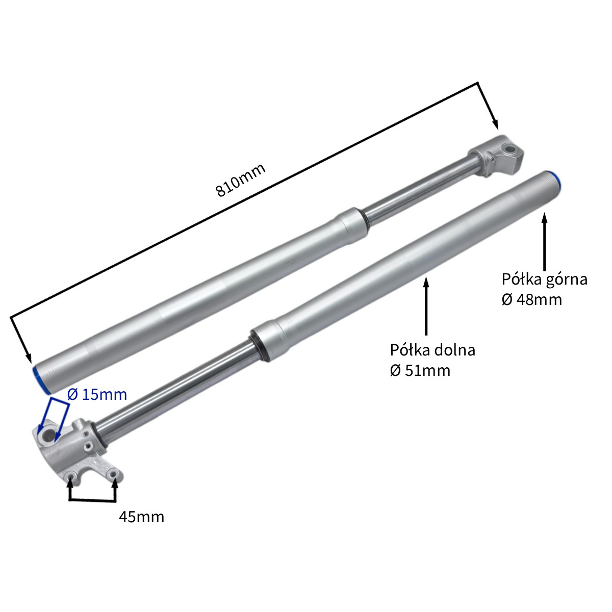 wp-image21901.png AMORTYZATORY PRZÓD CROSS 125CC KPL DŁ. 81CM SREBRNE - obrazek 1